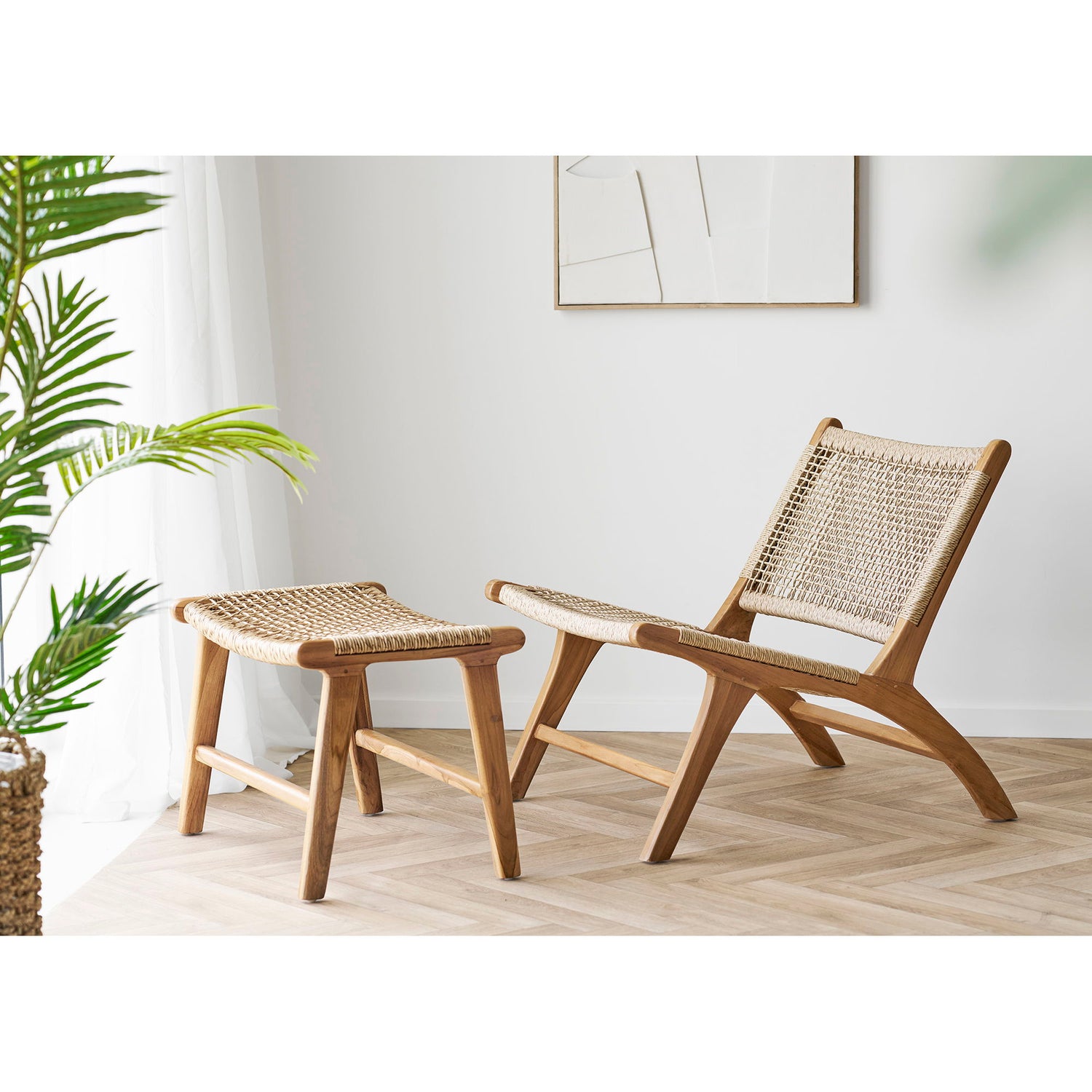 Derby Set - Lounge -tuoli ja jakkara, Teak/Pe Rattan, Nature