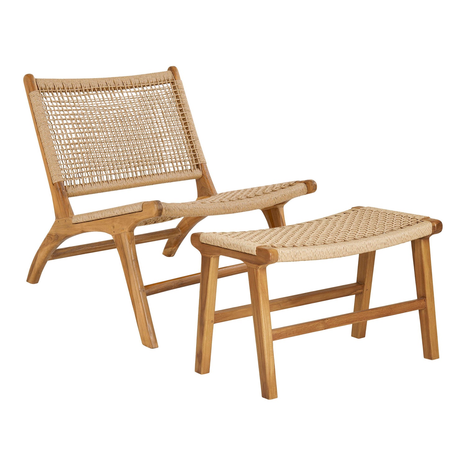 Derby Set - Lounge -tuoli ja jakkara, Teak/Pe Rattan, Nature