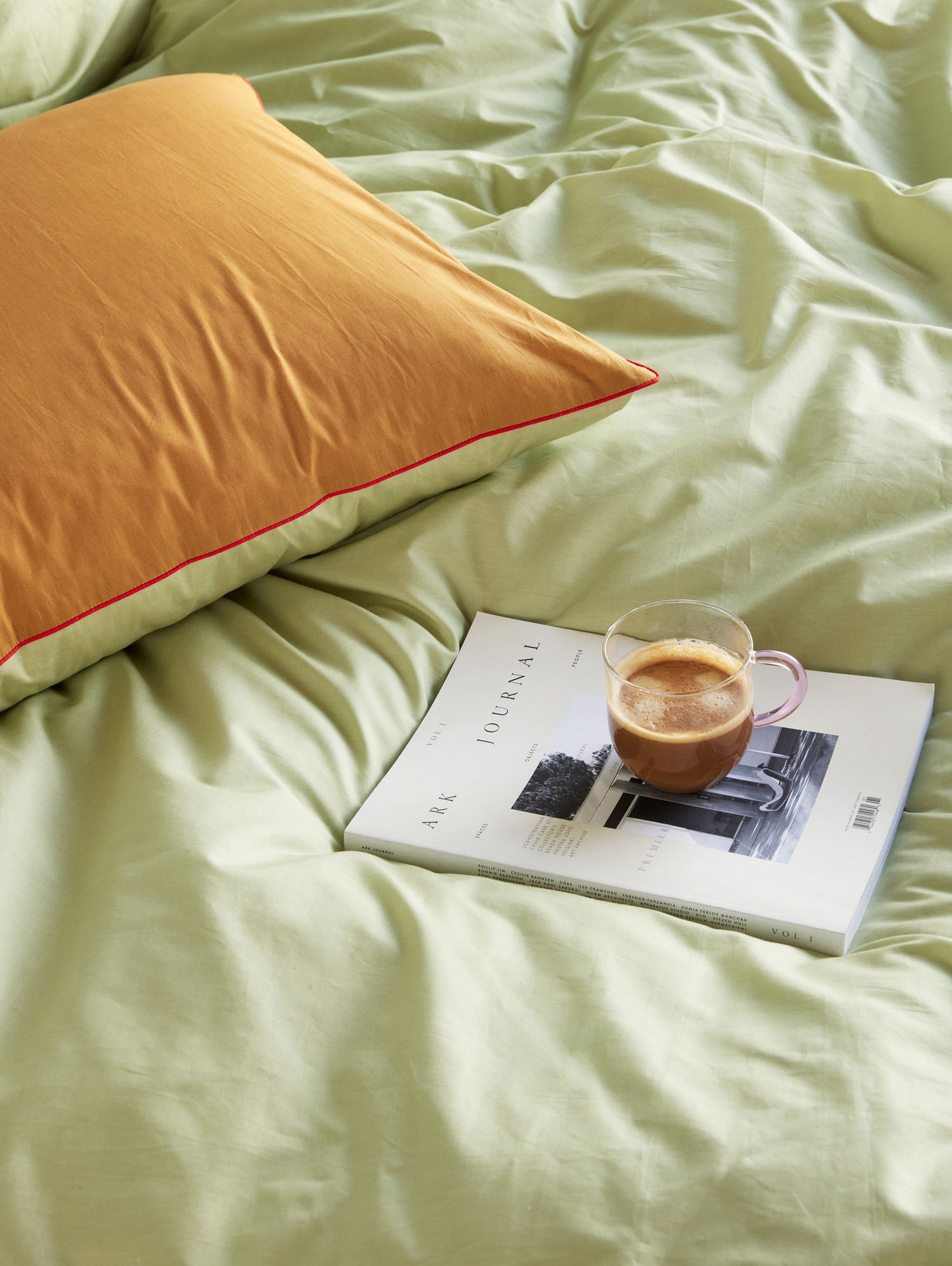 Hübsch Aki vuodevaatteet 60/200 oranssi/vihreä