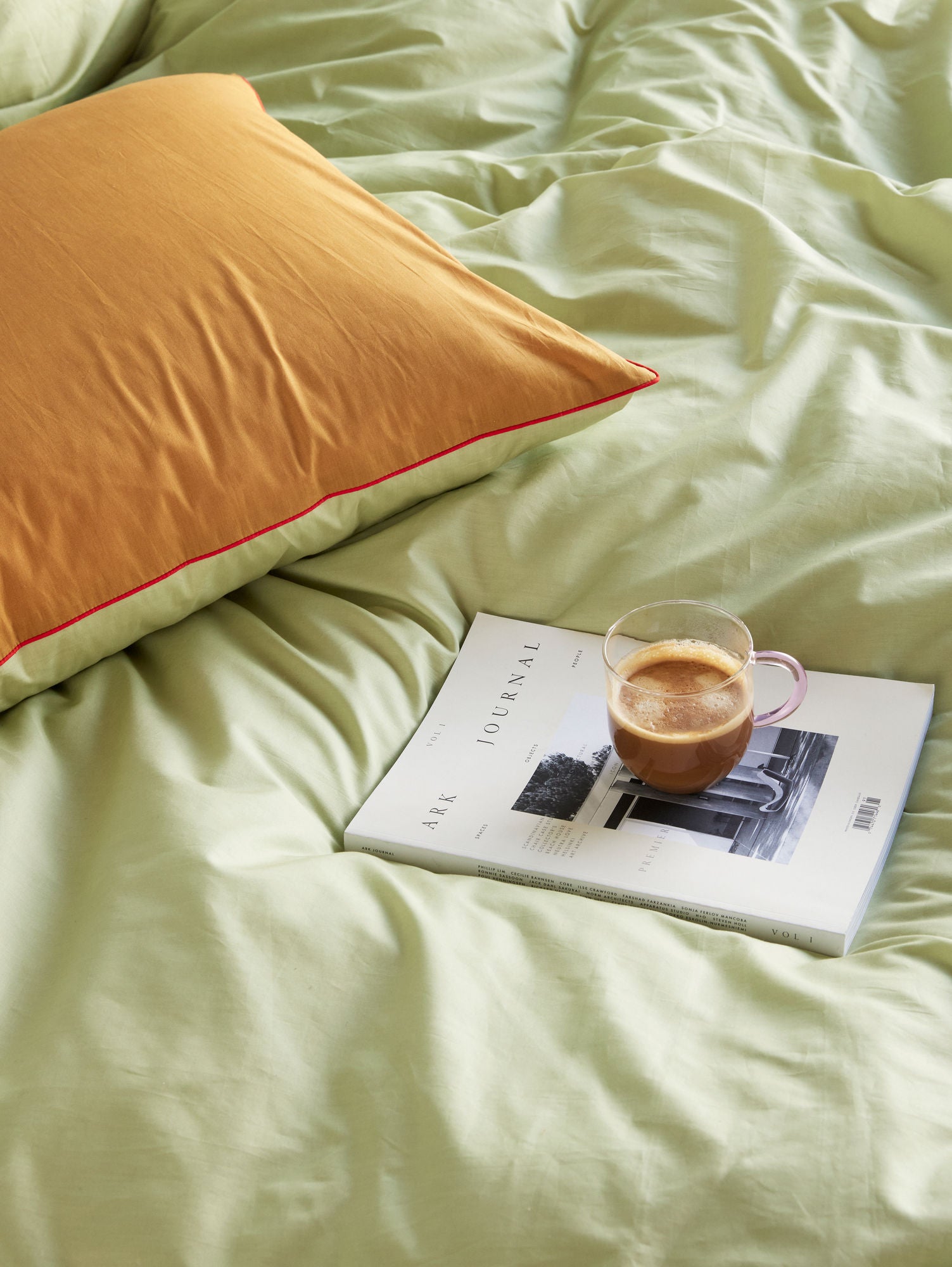 Hübsch Aki vuodevaatteet 60/200 oranssi/vihreä