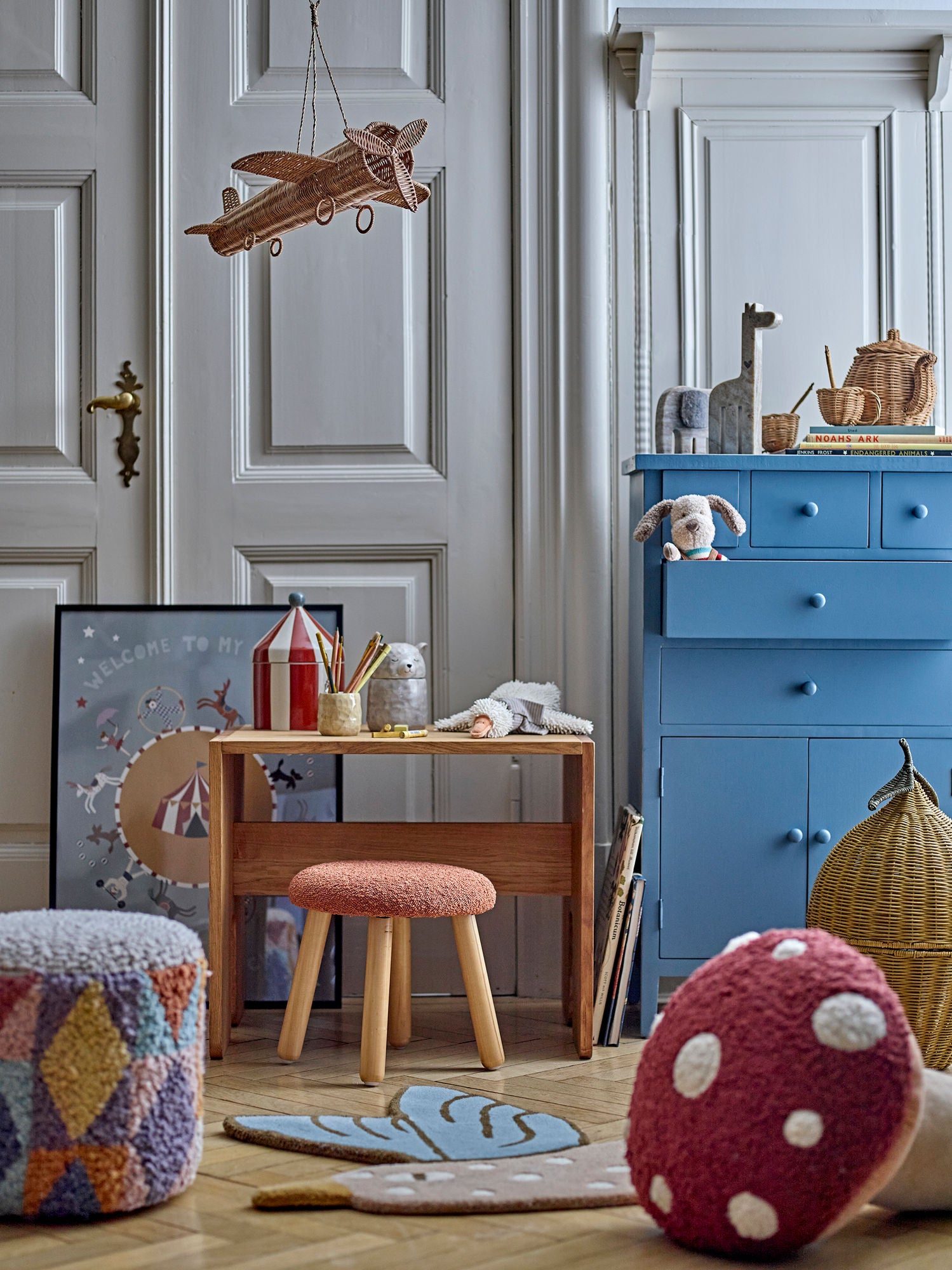 Bloomingville Mini Blue Jay -matto, sininen, villa
