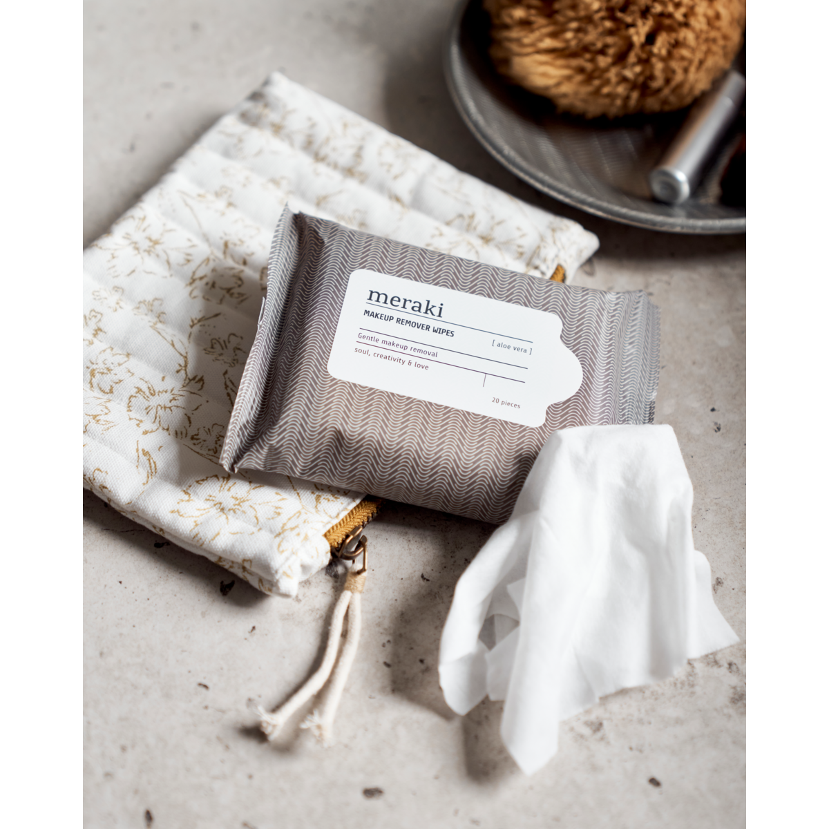 Meikinpoistopyyhkeet, aloe vera, kuuma harmaa; valkoinen