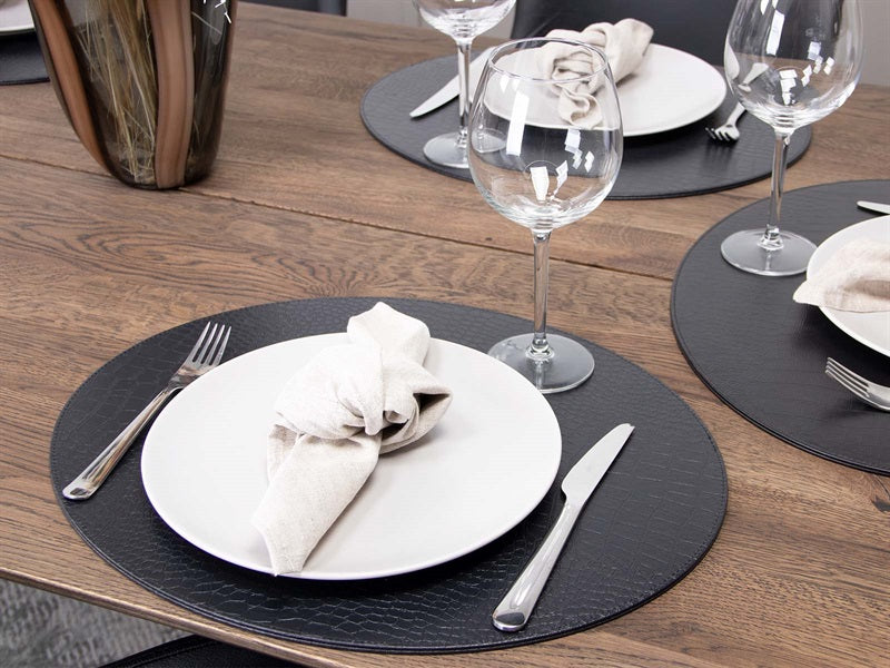 Soikea kansi lautasliina // musta letku kuvio pu - kova