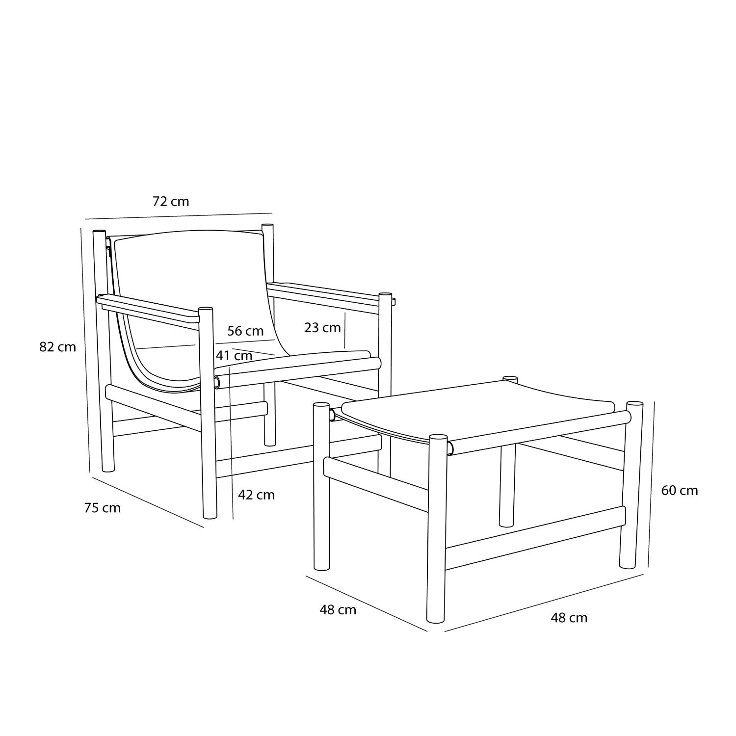 Heritage-nojatuoli/jalkarakka Natural/beige - 75x72xh82cm, 69x49xh43cm