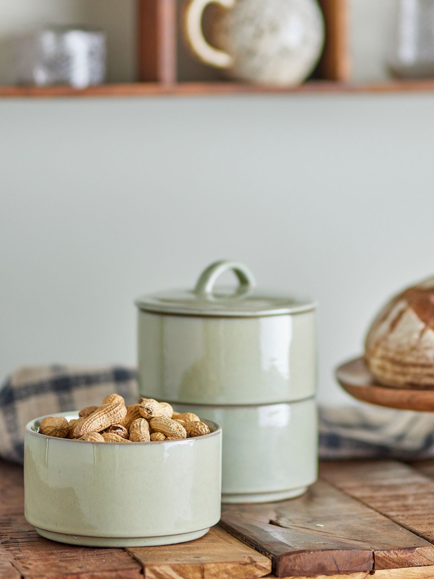 Luova kokoelma Ebba Pot W/LID, vihreä, kivitavara