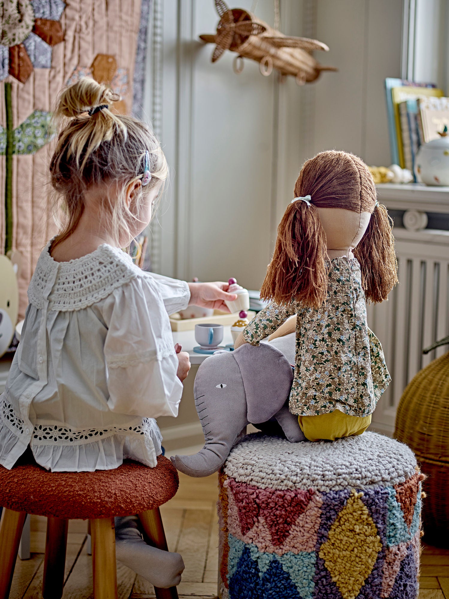 Bloomingville Mini Miaki Puf, harmaa, puuvilla