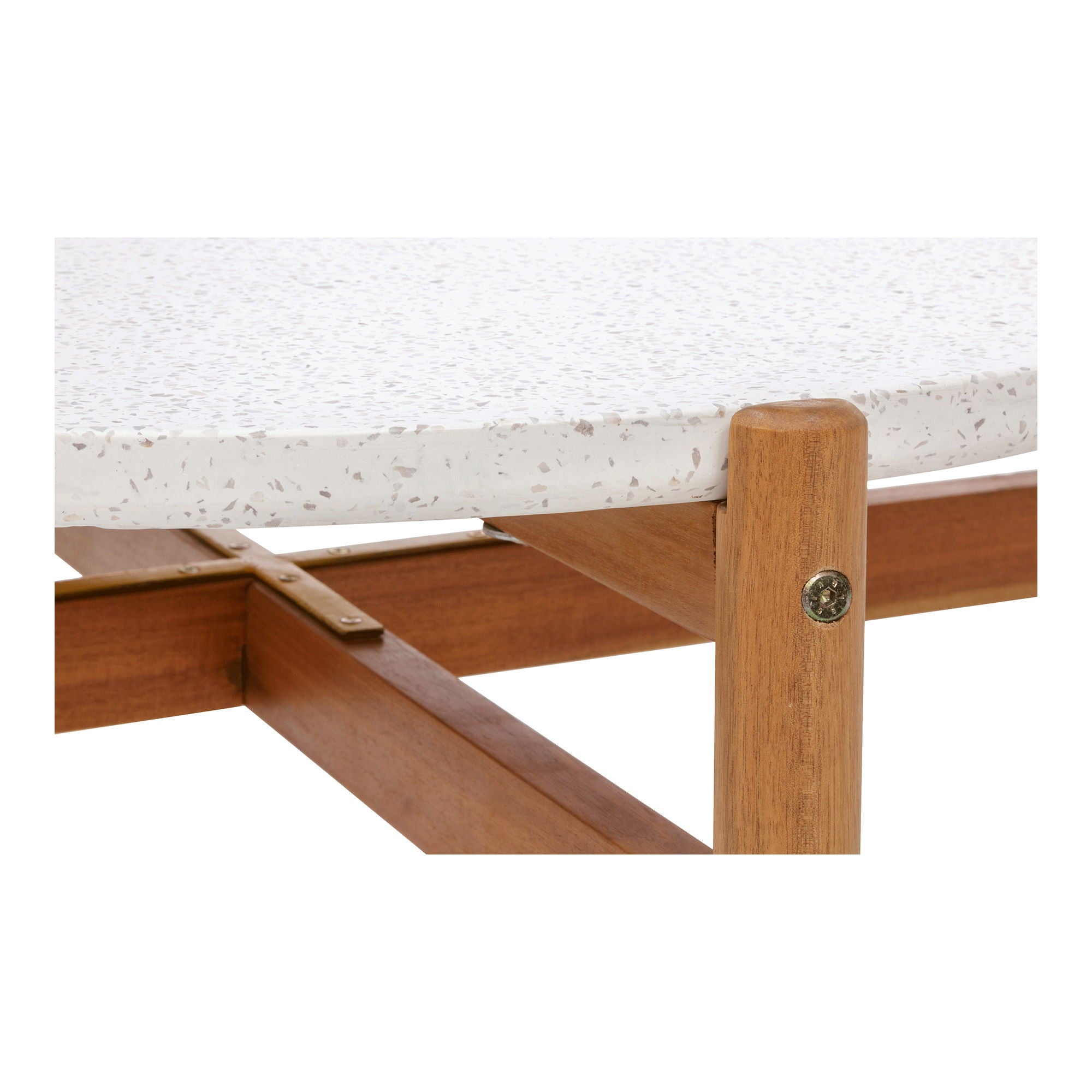 Sohvapöytä, akaasia/terazzo, luonto<br>Ø84,5x38,5 cm