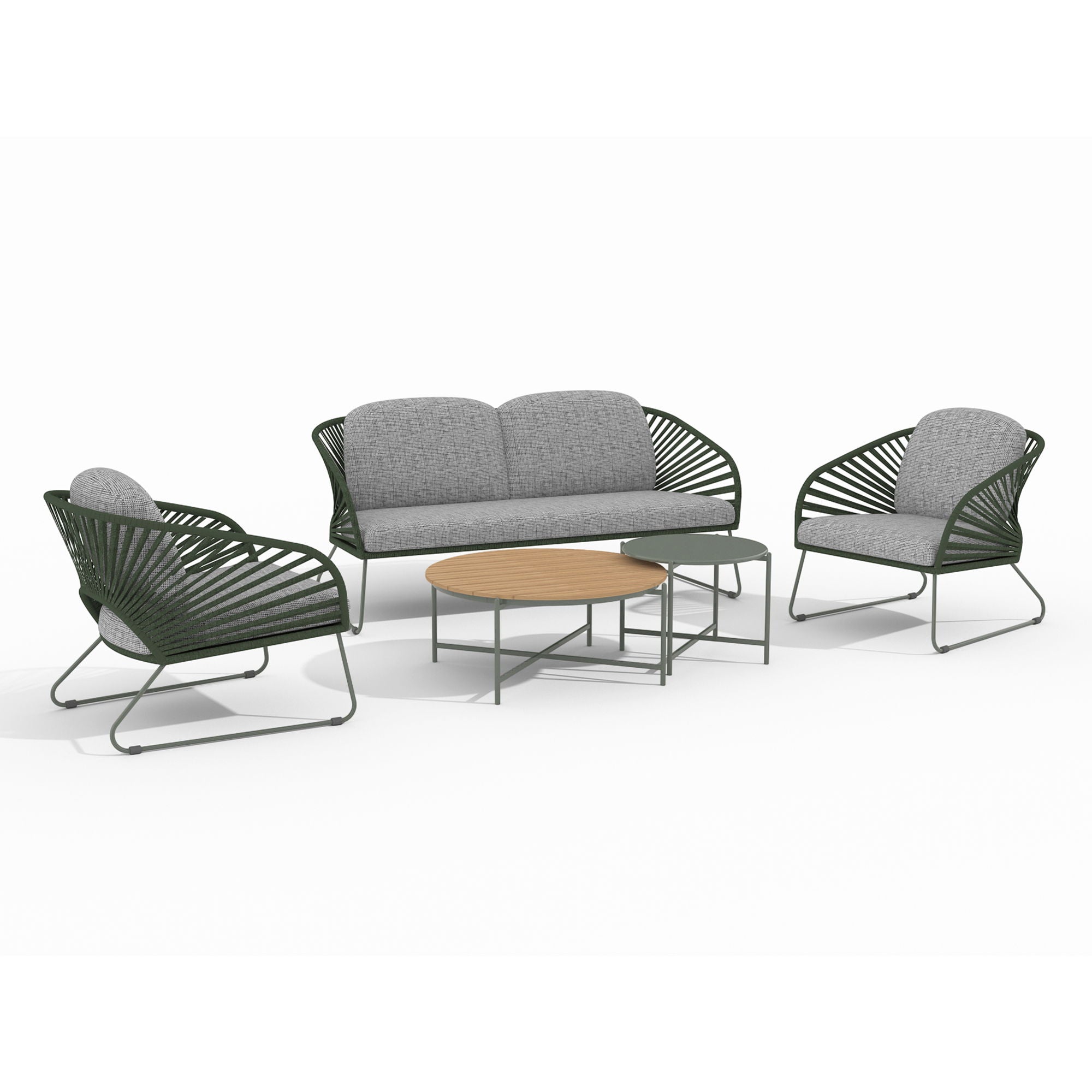 Lounge -asetettu, teräs, harmaa, vihreä, sis. tyyny