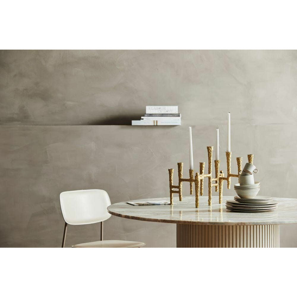 Erie pyöreä ruokapöytä puu ja marmori - Ø140 cm - raaka valkoinen, ruskea, beige