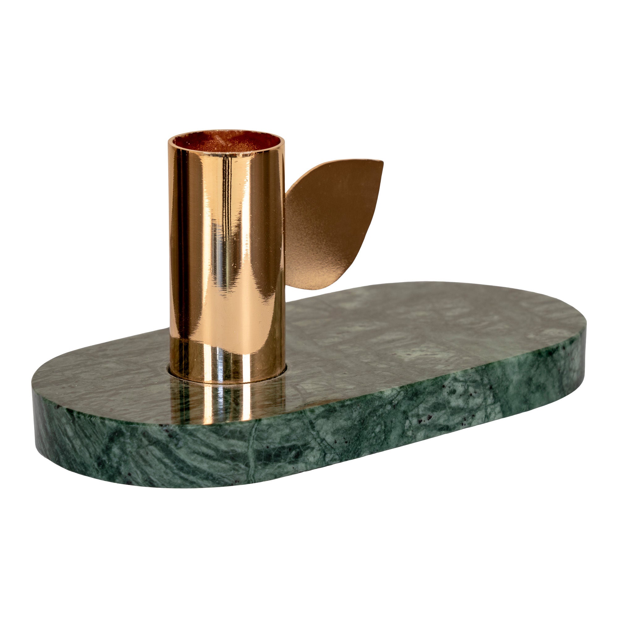 Kynttilänjalka - kynttilänjalka marmorissa, vihreä, messinkipidike, 14x7x7 cm