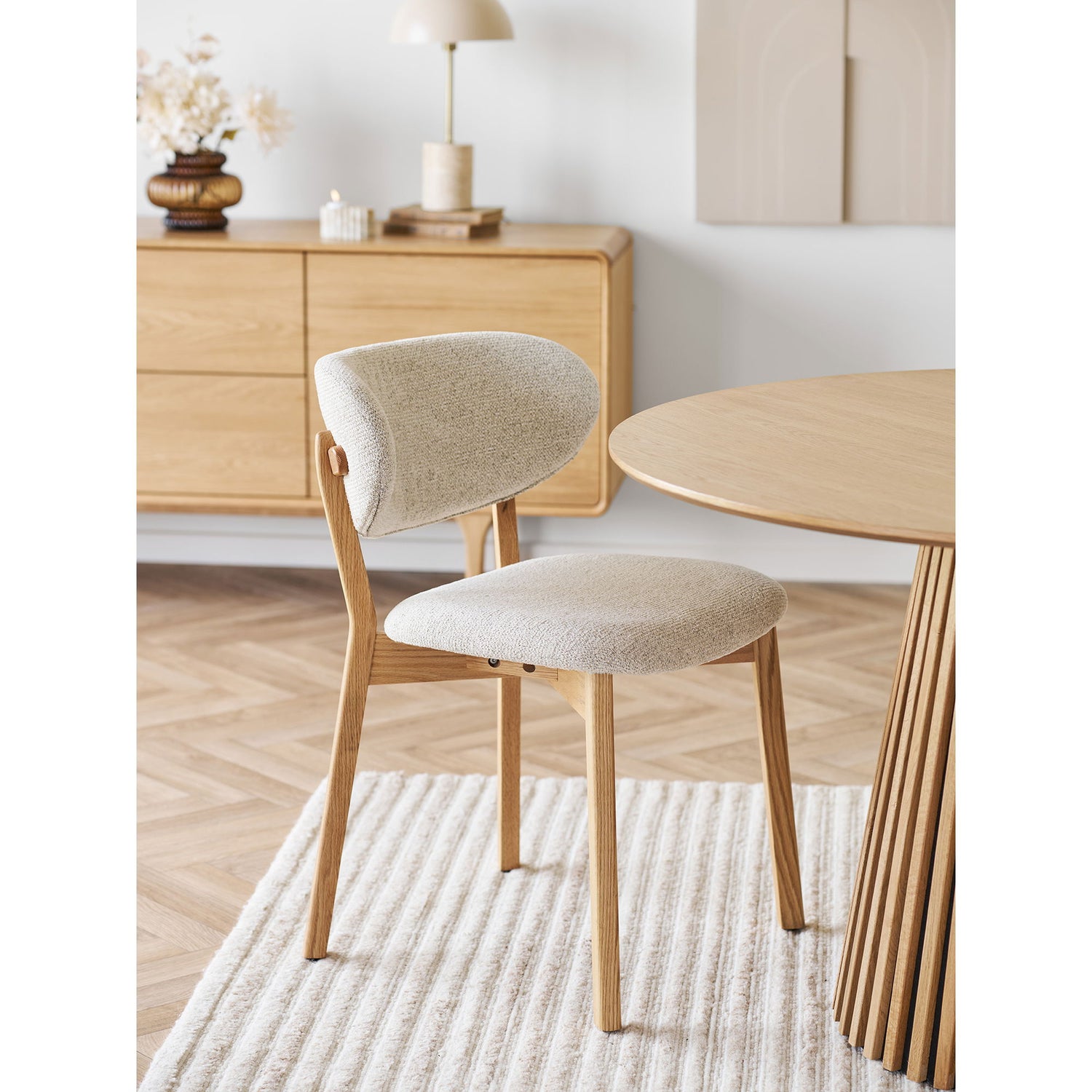 Dunkirk -ruokapöydän tuoli - ruokapöytätuoli, tammi kangasistuimella, beige HN1318