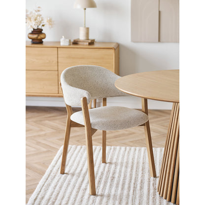 Dunkirk -ruokapöydän tuoli - ruokapöytätuoli, käsinohja, tammi kangasistuimella, beige HN1318