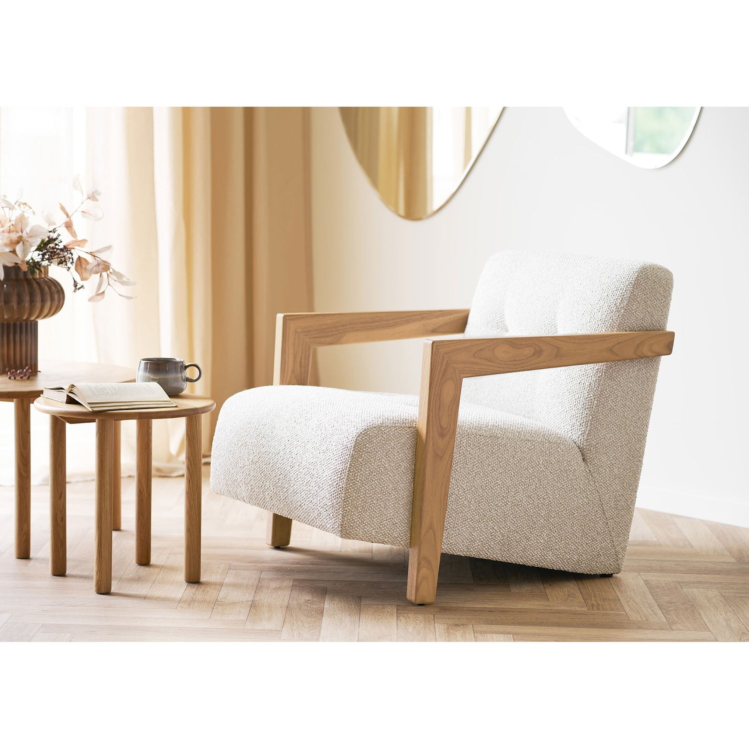 Caracas Lounge -tuoli - Lounge -tuoli käsinojalla, tammi, beige HN1321