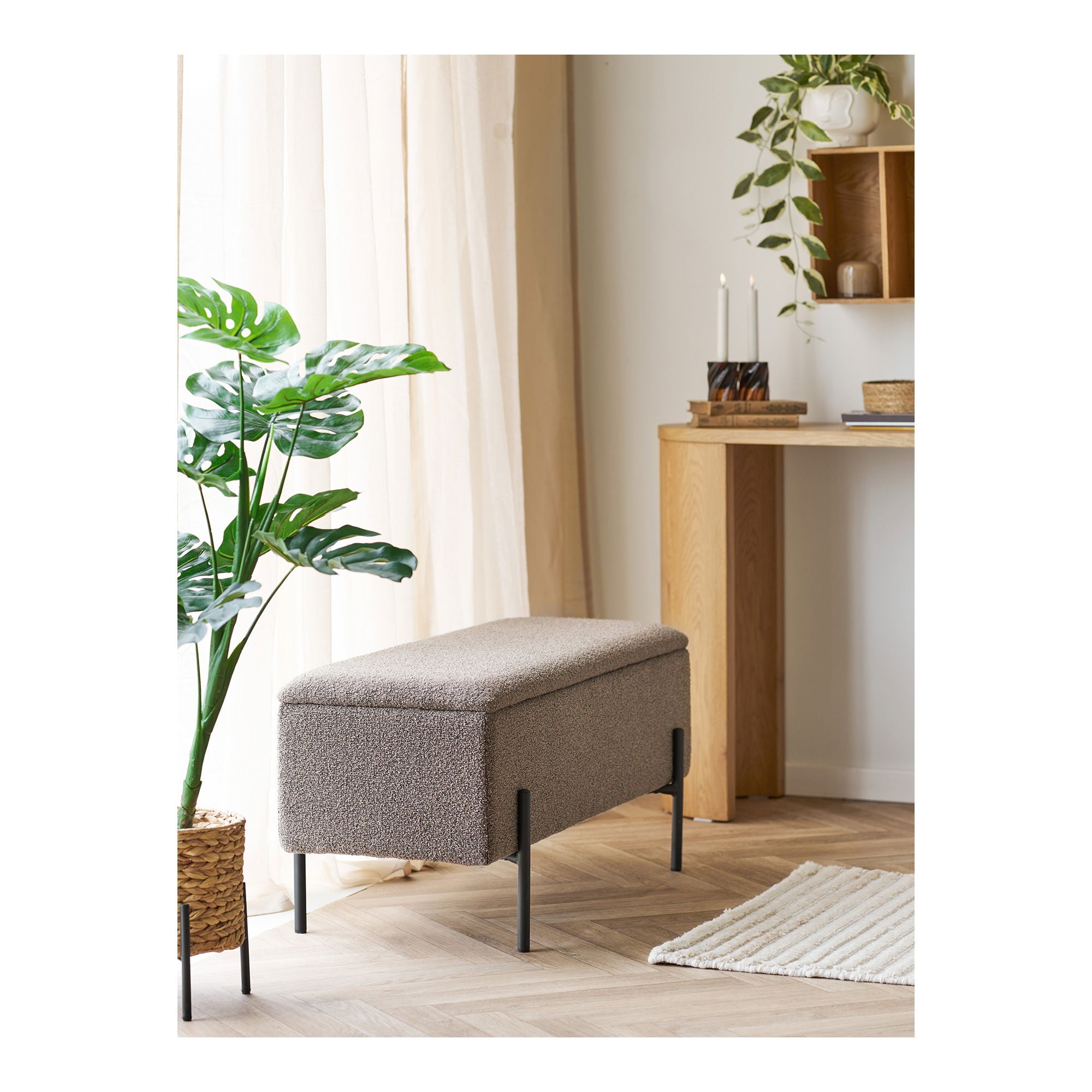 Watford Bench - Penkki säilytystilassa, Bouclé, Brown 95x36.5x43 cm, HN1061