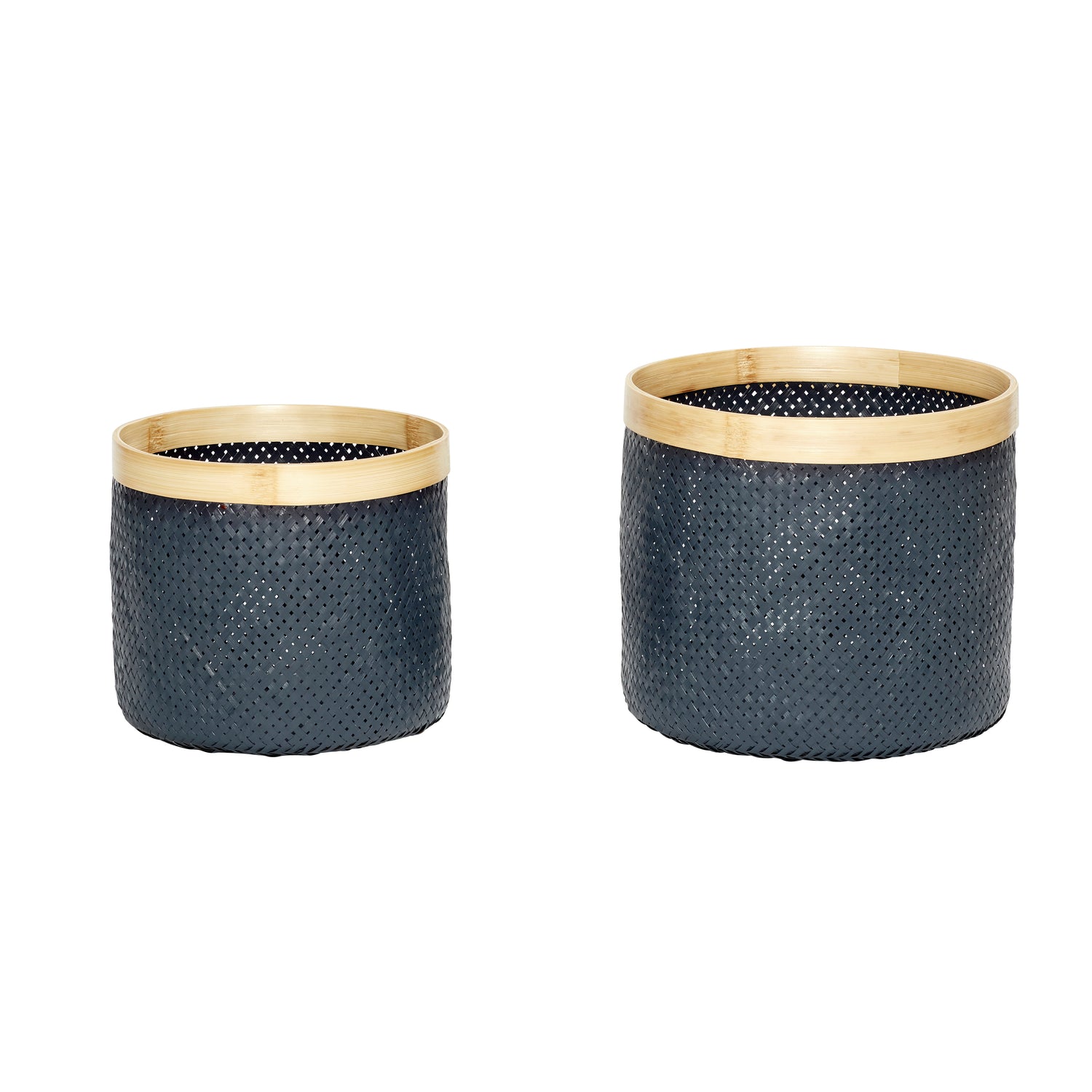 Strip Basket Black/Nature (2) - Ø34xH30, Ø40xH35cm