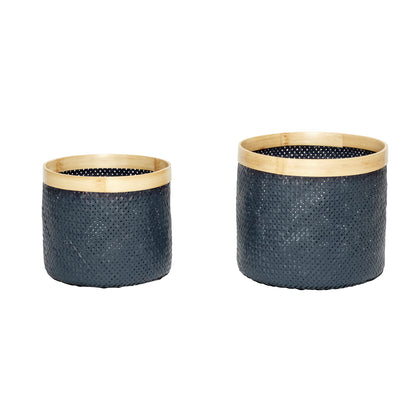 Strip Basket Black/Nature (2) - Ø34xH30, Ø40xH35cm