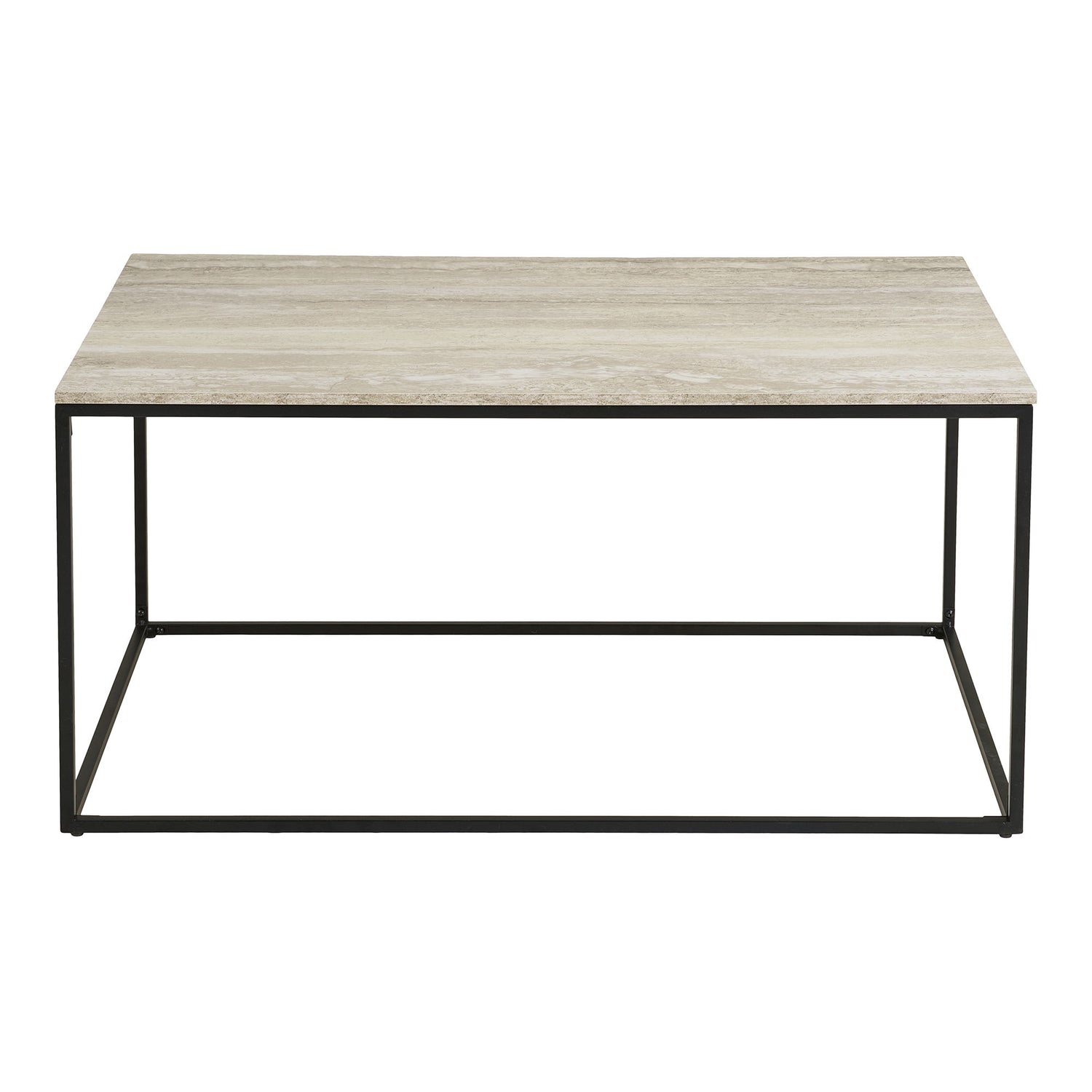 Vita -sohvapöytä - sohvapöytä, travertiiniläkä, musta runko 90x60x45 cm