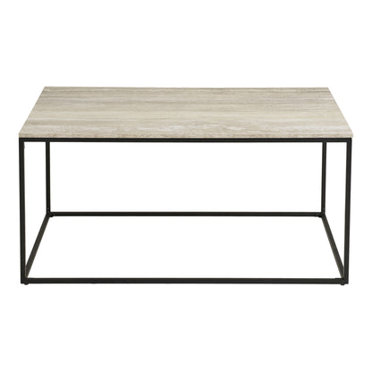 Vita -sohvapöytä - sohvapöytä, travertiiniläkä, musta runko 90x60x45 cm