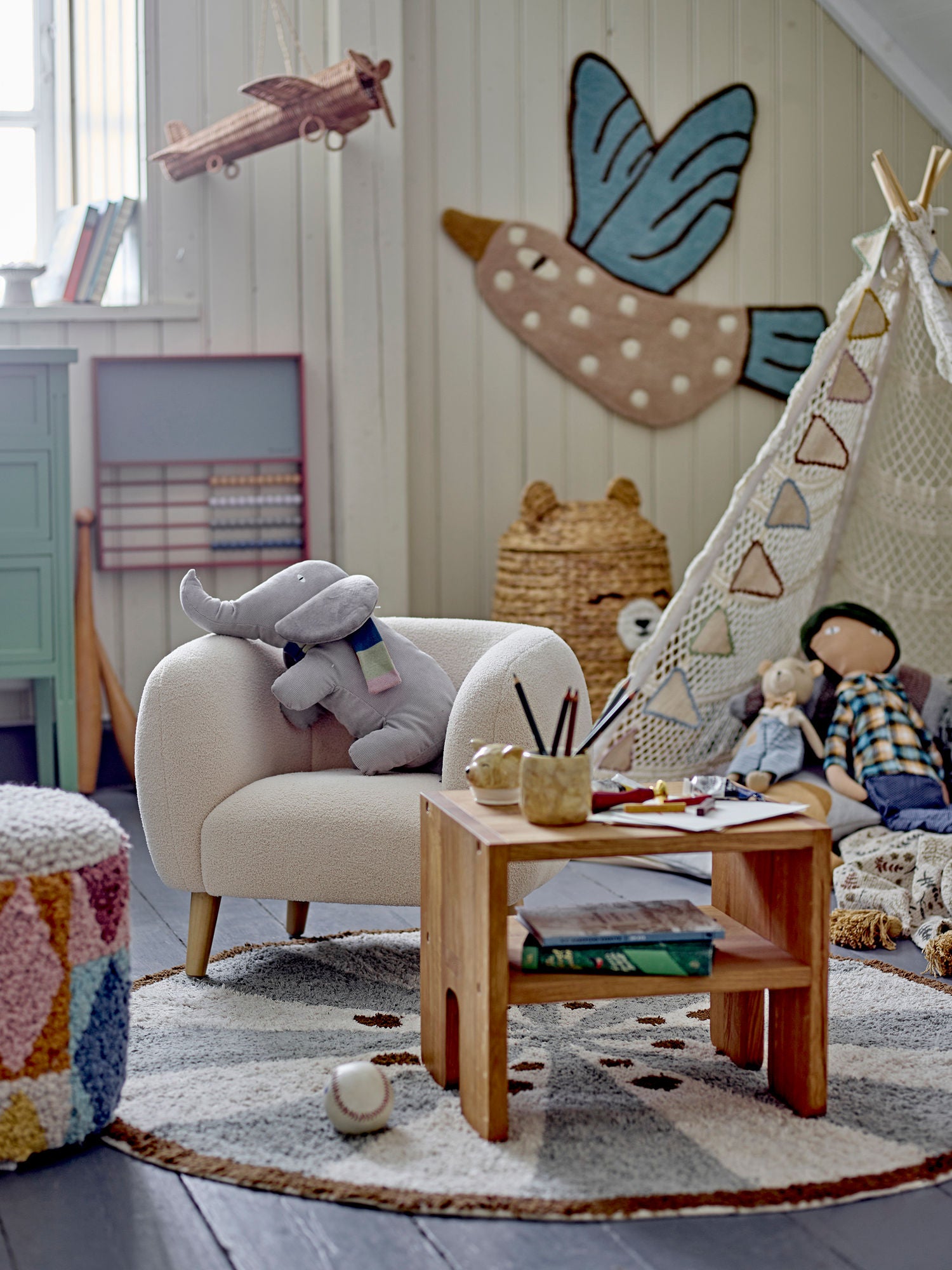 Bloomingville Mini Blue Jay -matto, sininen, villa
