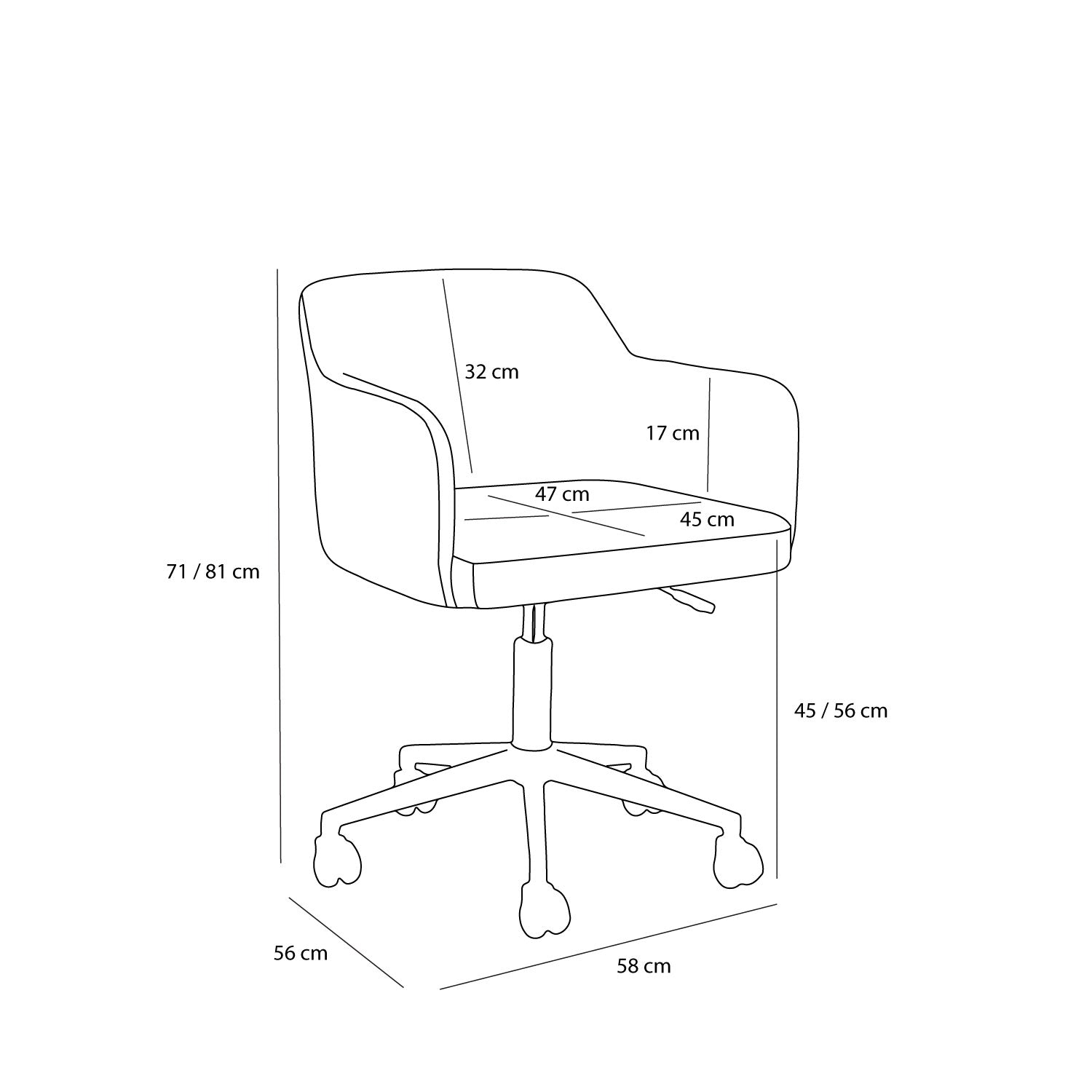 Lepotuoli Tummanharmaa - 55x58xh73/83cm