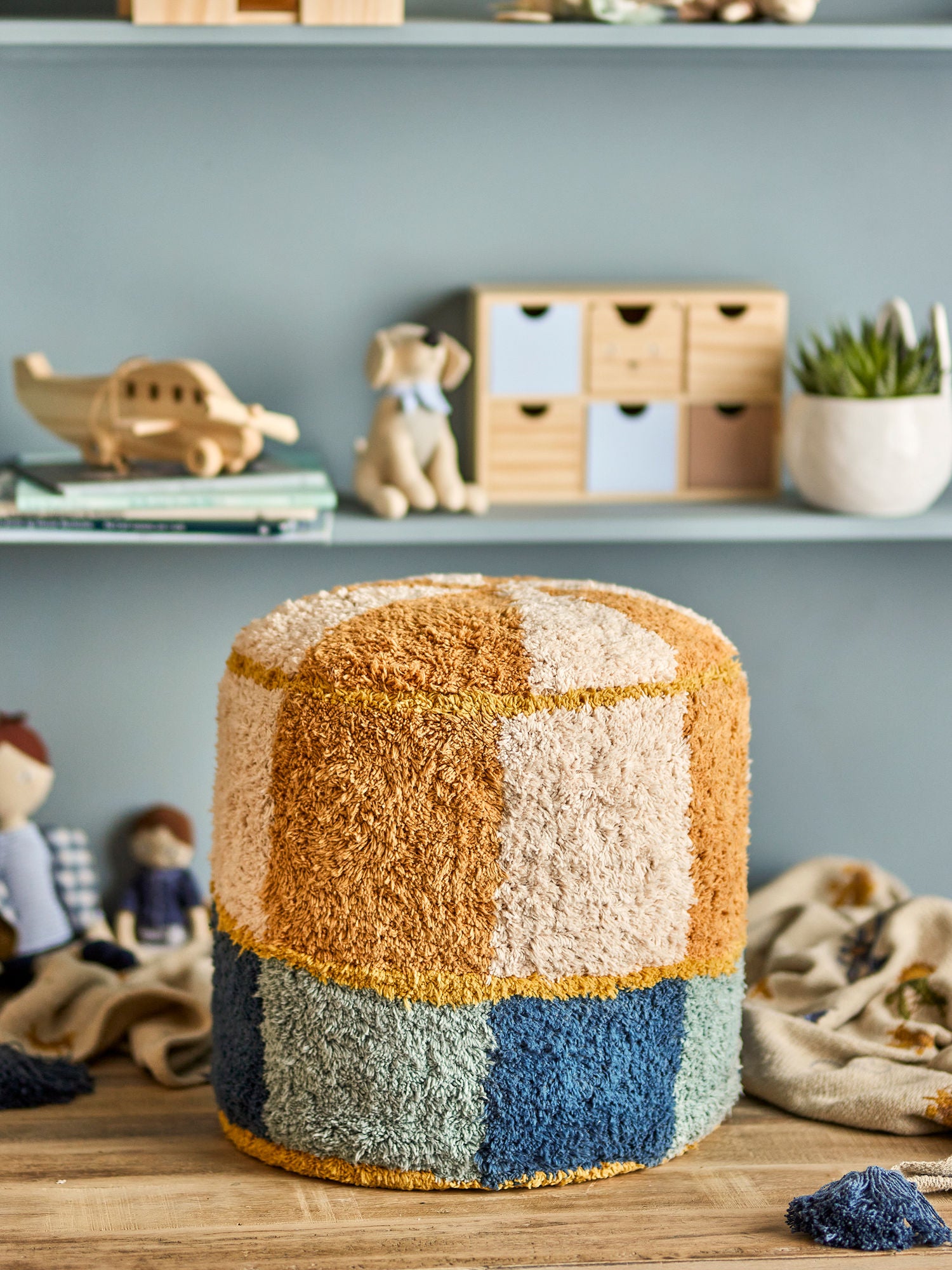 Bloomingville Mini Kio Puf, sininen, puuvilla
