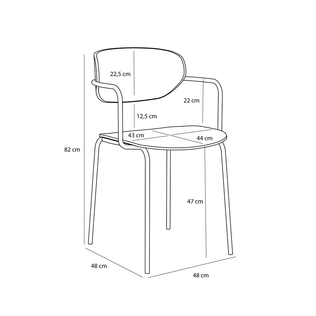 Kaareva ruokatuoli Natural - 48x50xh81cm