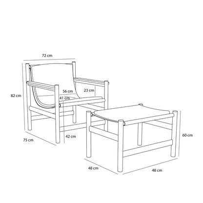 Heritage-nojatuoli/jalkarakka Natural/beige - 75x72xh82cm, 69x49xh43cm