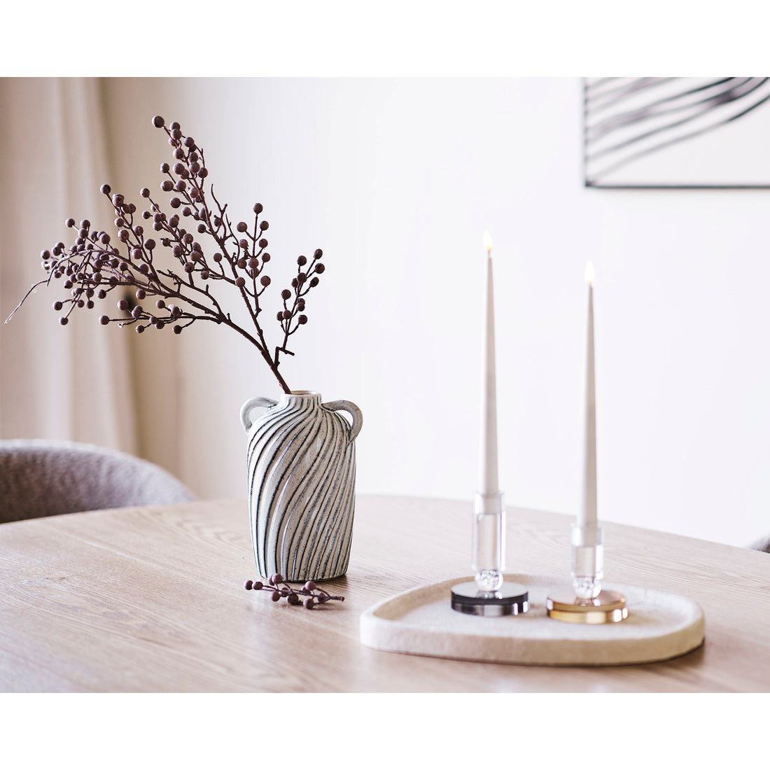 Kynttilänjalka - kynttilänjalka, lasi, harmaa/valkoinen Ø9x13 cm