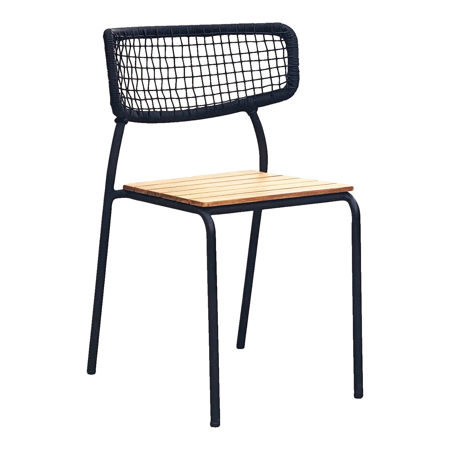 Ruokapöydän tuoli, teak, musta köysi, mustat jalat