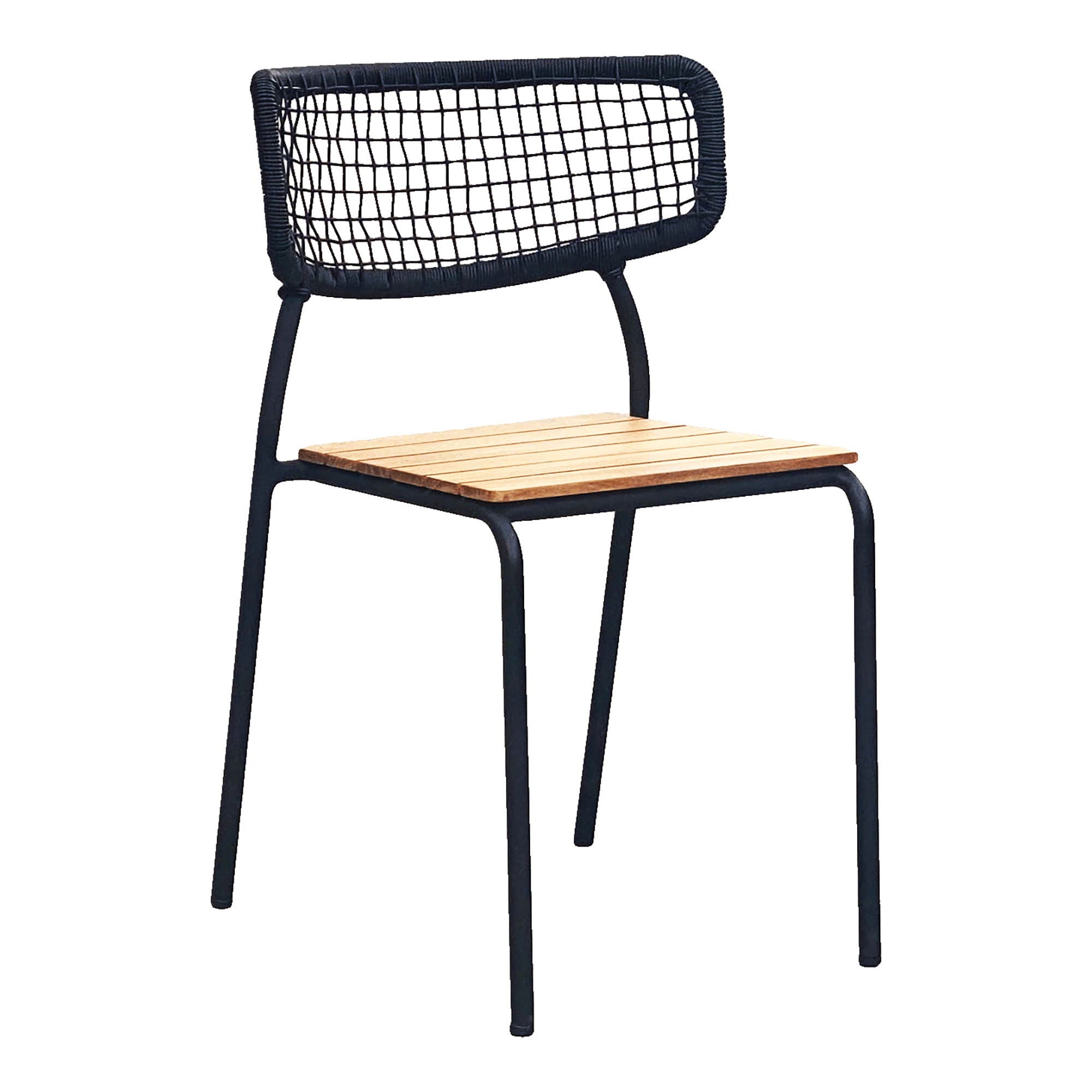 Ruokapöydän tuoli, teak, musta köysi, mustat jalat