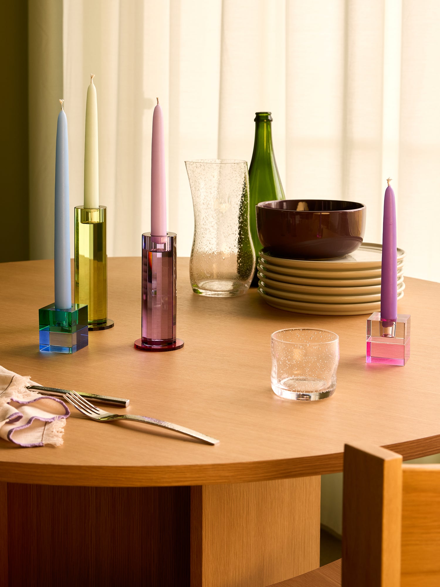 Leikatut kynttilänjalat violetit (2 kpl sarja) - ø7xh16cm, ø7xh18cm