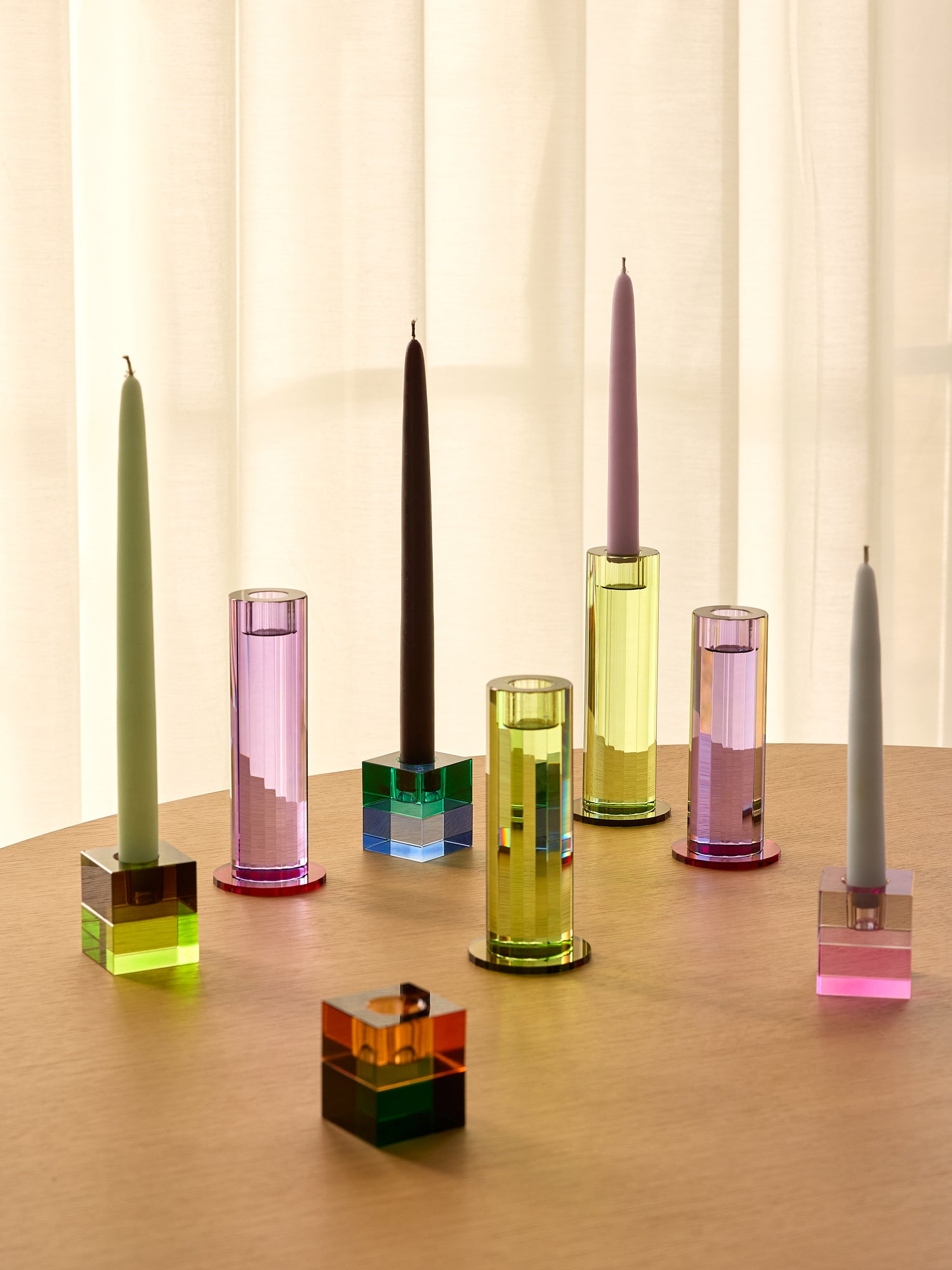 Block Kynttilänjalat Ruskea/Vihreä &amp; Harmaa/Pink (2 kpl sarja) - 5x5h6cm