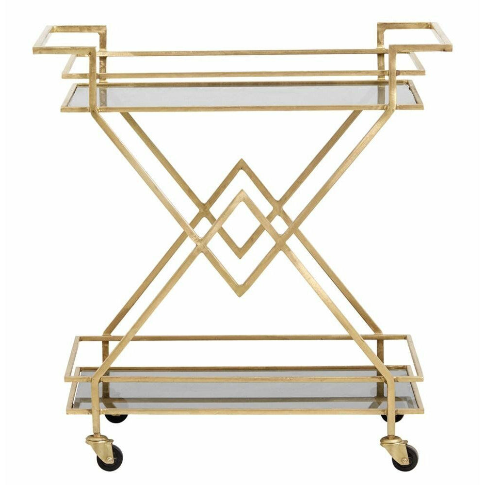 Nordal TROLLEY rullapöytä rautaa - 44x76 cm - kulta/musta lasi