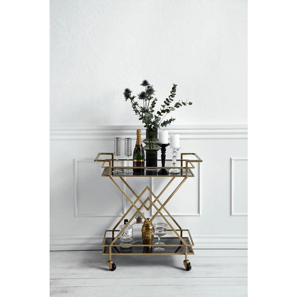 Nordal TROLLEY rullapöytä rautaa - 44x76 cm - kulta/musta lasi
