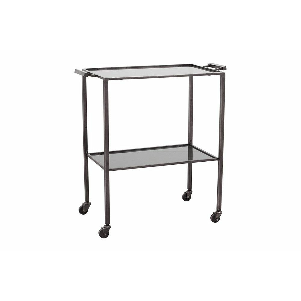 Nordal TONE rullapöytä rautaa ja mustat lasihyllyt - 73x41 cm - harmaa/musta