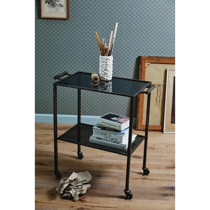 Nordal TONE rullebord i jern m/sorte glashylder - 73x41 cm - grå/sort - Nordal - DesignGaragen.dk