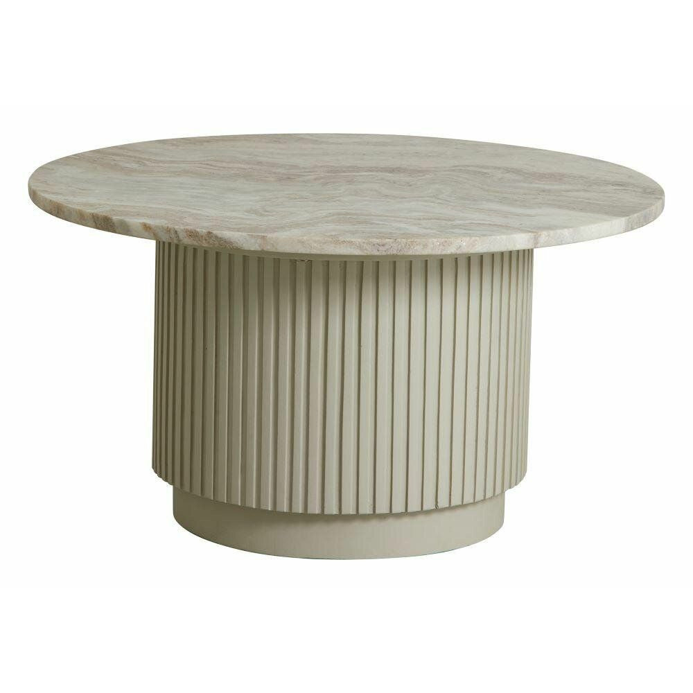 Erie -pyöreä sohvapöytä puu ja marmori - Ø75 cm - raaka valkoinen, ruskea, beige
