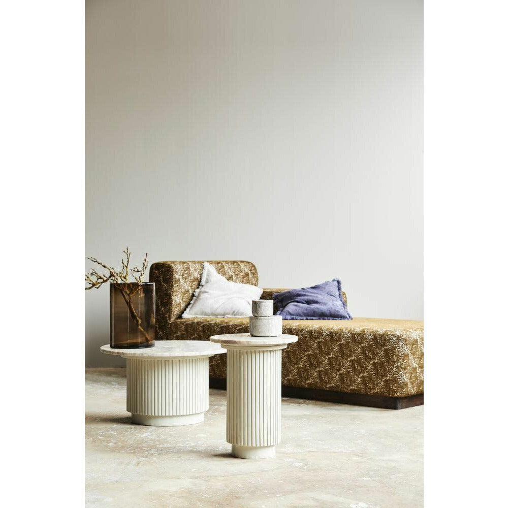 Erie -pyöreä sohvapöytä puu ja marmori - Ø75 cm - raaka valkoinen, ruskea, beige