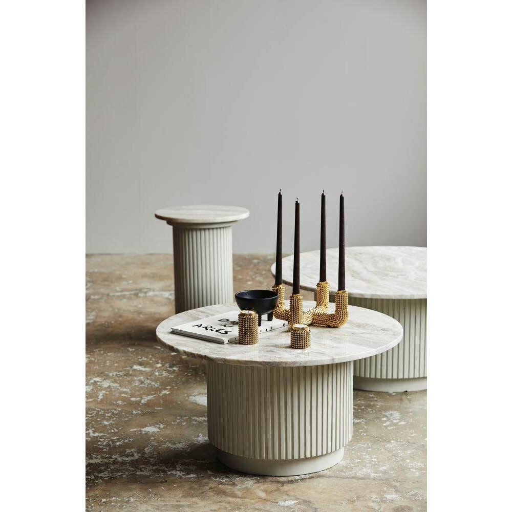 Erie -pyöreä sohvapöytä puu ja marmori - Ø90 cm - raaka valkoinen, ruskea, beige