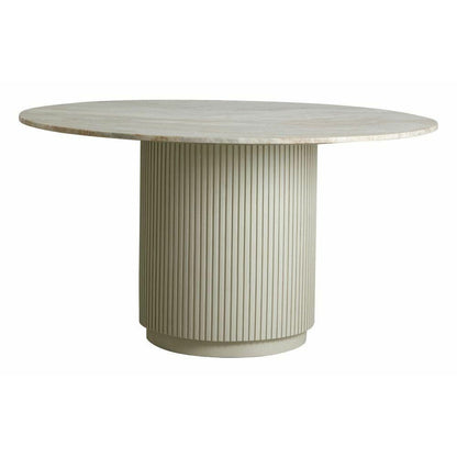 Erie pyöreä ruokapöytä puu ja marmori - Ø140 cm - raaka valkoinen, ruskea, beige