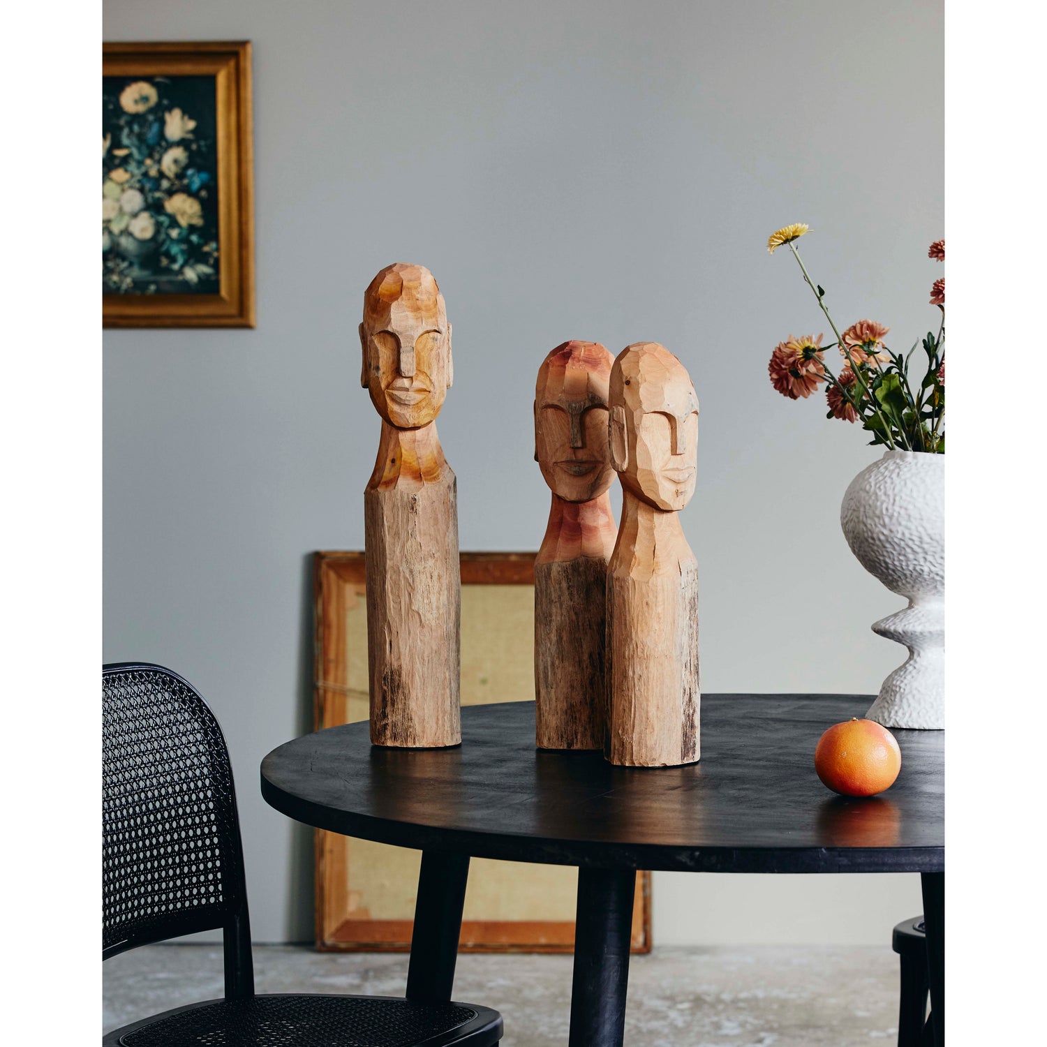 Kuuba kuvio puusta kasvoilla - suuri - H56 cm - luonto