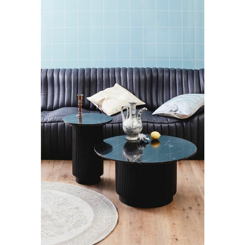 Nordal ERIE pyöreä sohvapöytä puusta ja marmorista - ø75 cm - musta