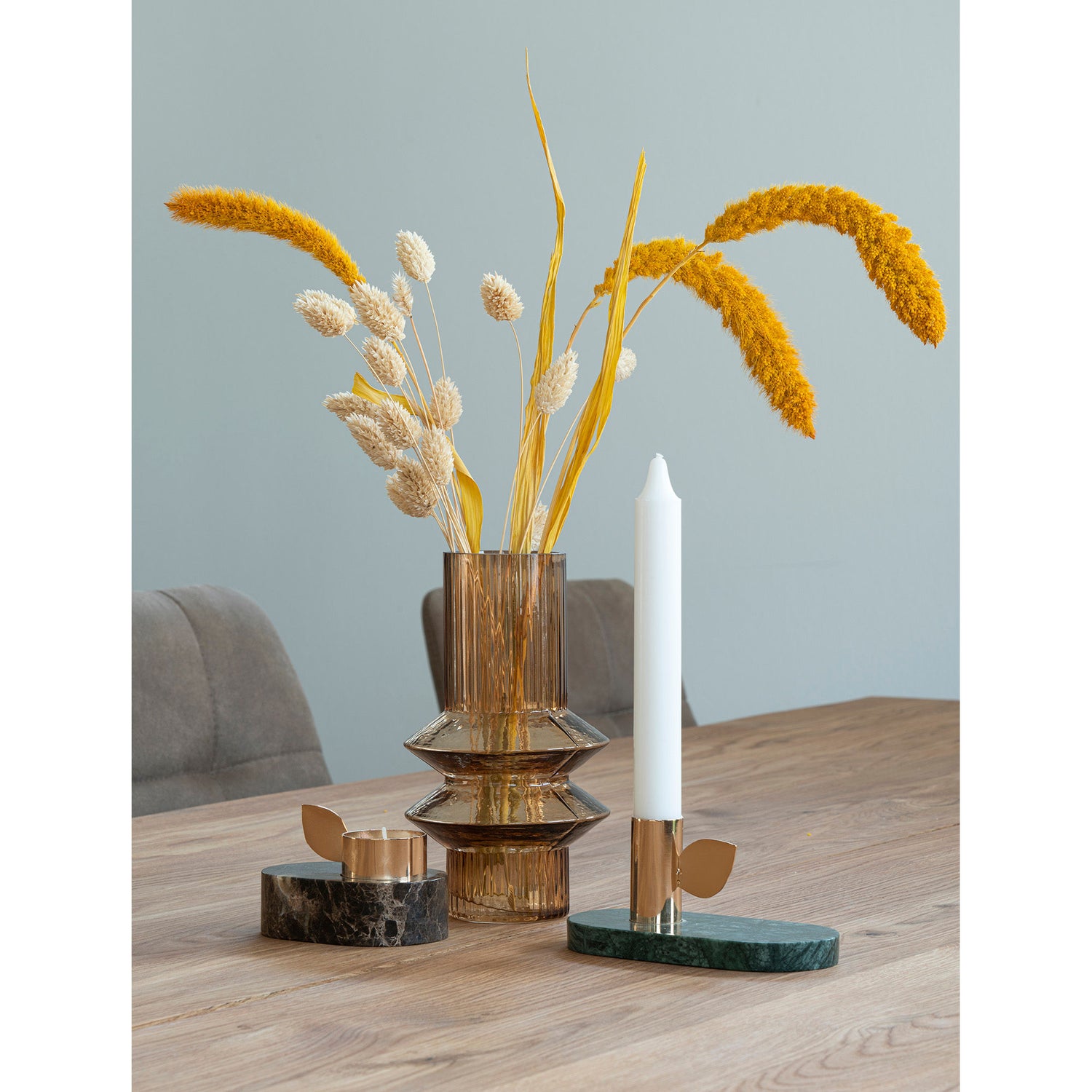 Kynttilänjalka - kynttilänjalka marmorissa, vihreä, messinkipidike, 14x7x7 cm