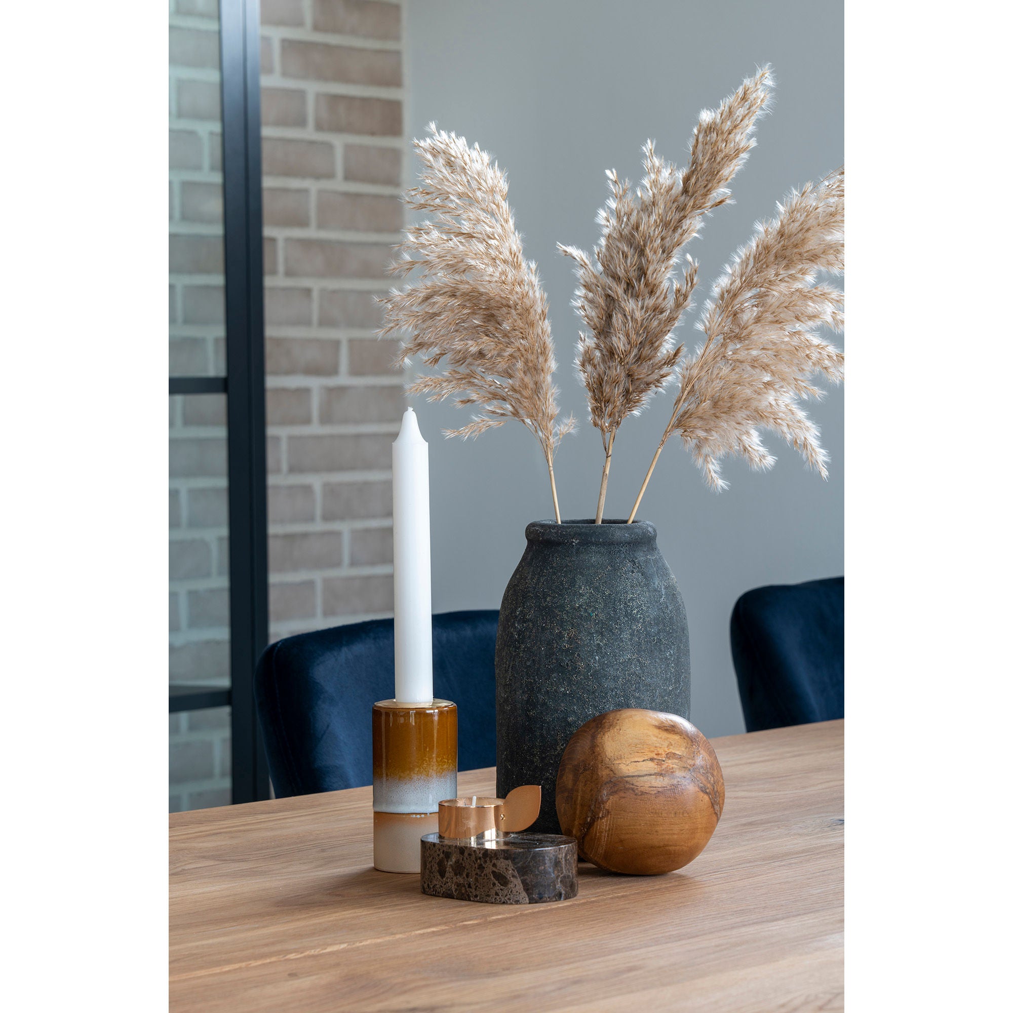 Majakkavaihe - majakat marmorissa, ruskea, messinkipidike, 10x7x5,5 cm