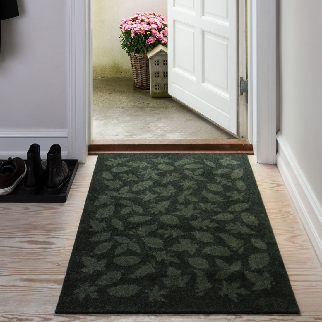 KELTAINEN MATTO 90 x 130 CM - LEHTI/TUMMAN VIHREÄ