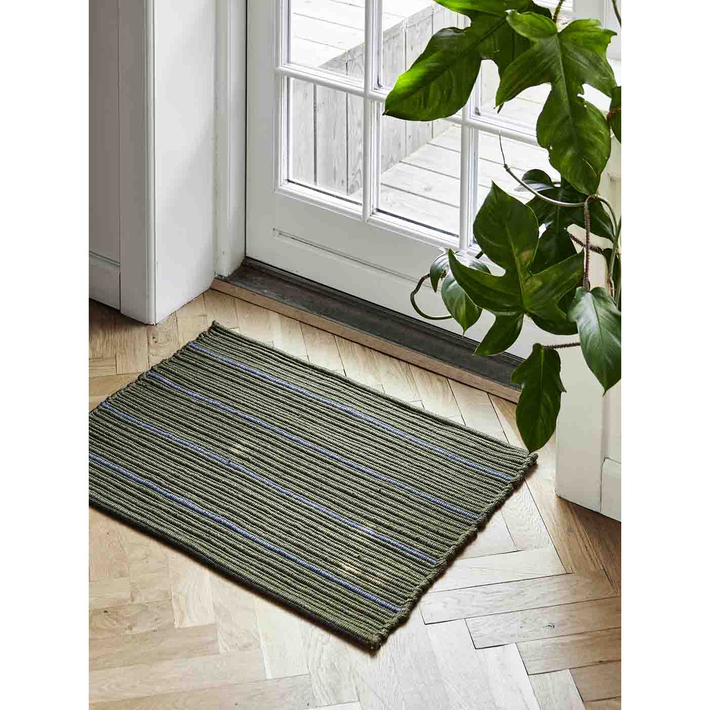 Stripe Doormat 50x72 cm - oliivi/sininen - kierrätetty polyesteri