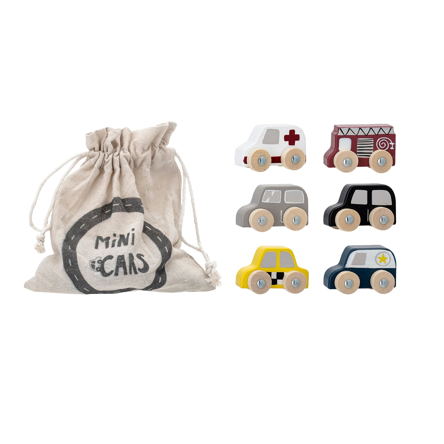 Avin Legetøjsbil, Grå, MDF - L6xH4xB4 cm, Set of 6 - BLOOMINGVILLE MINI - DesignGaragen.dk