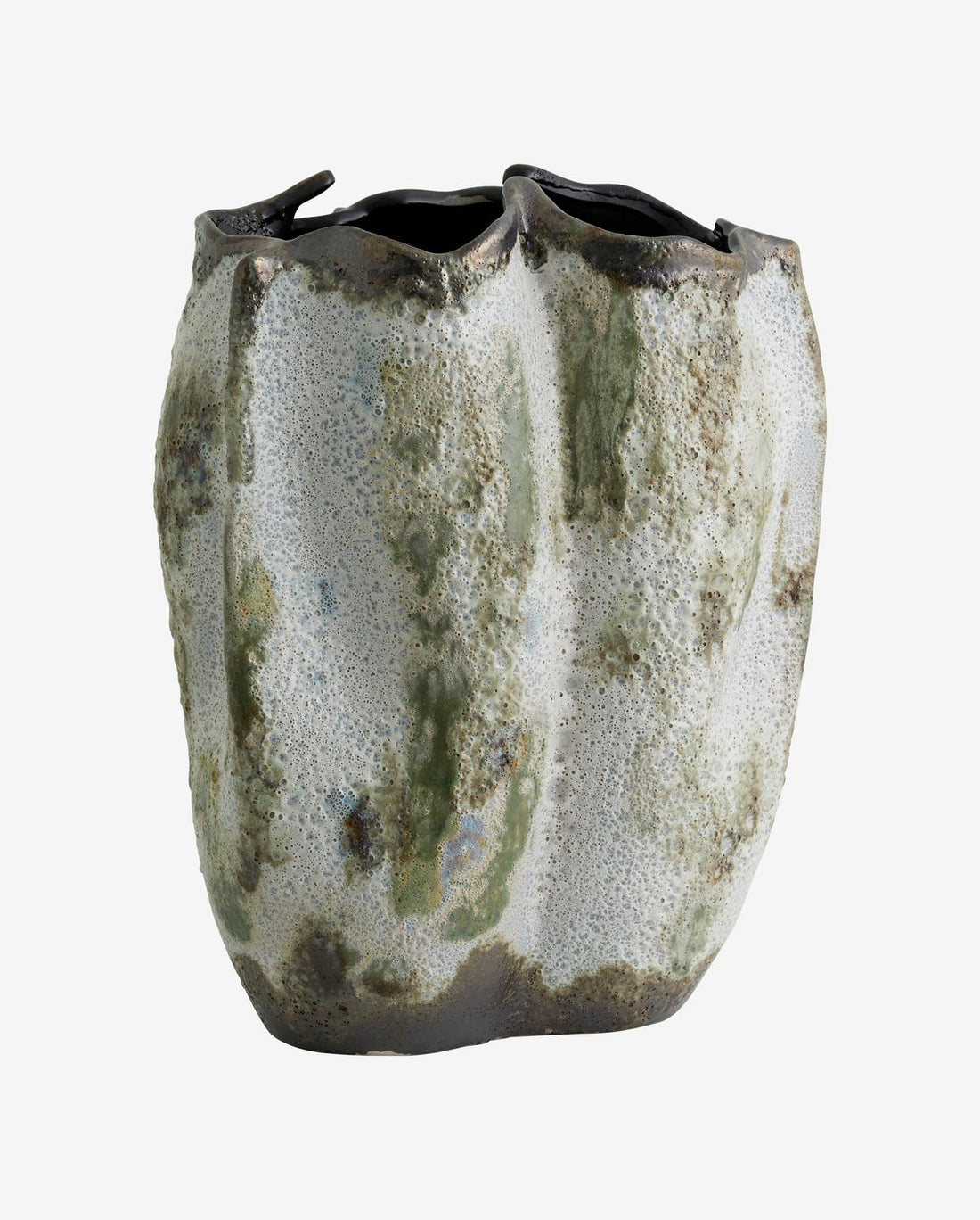 Henry -maljakko keramiikassa H35 cm - ruskea/valkoinen/vihreä