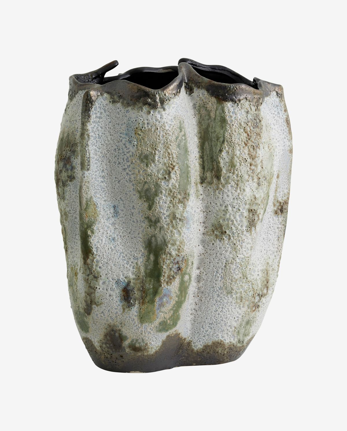 Henry -maljakko keramiikassa H35 cm - ruskea/valkoinen/vihreä