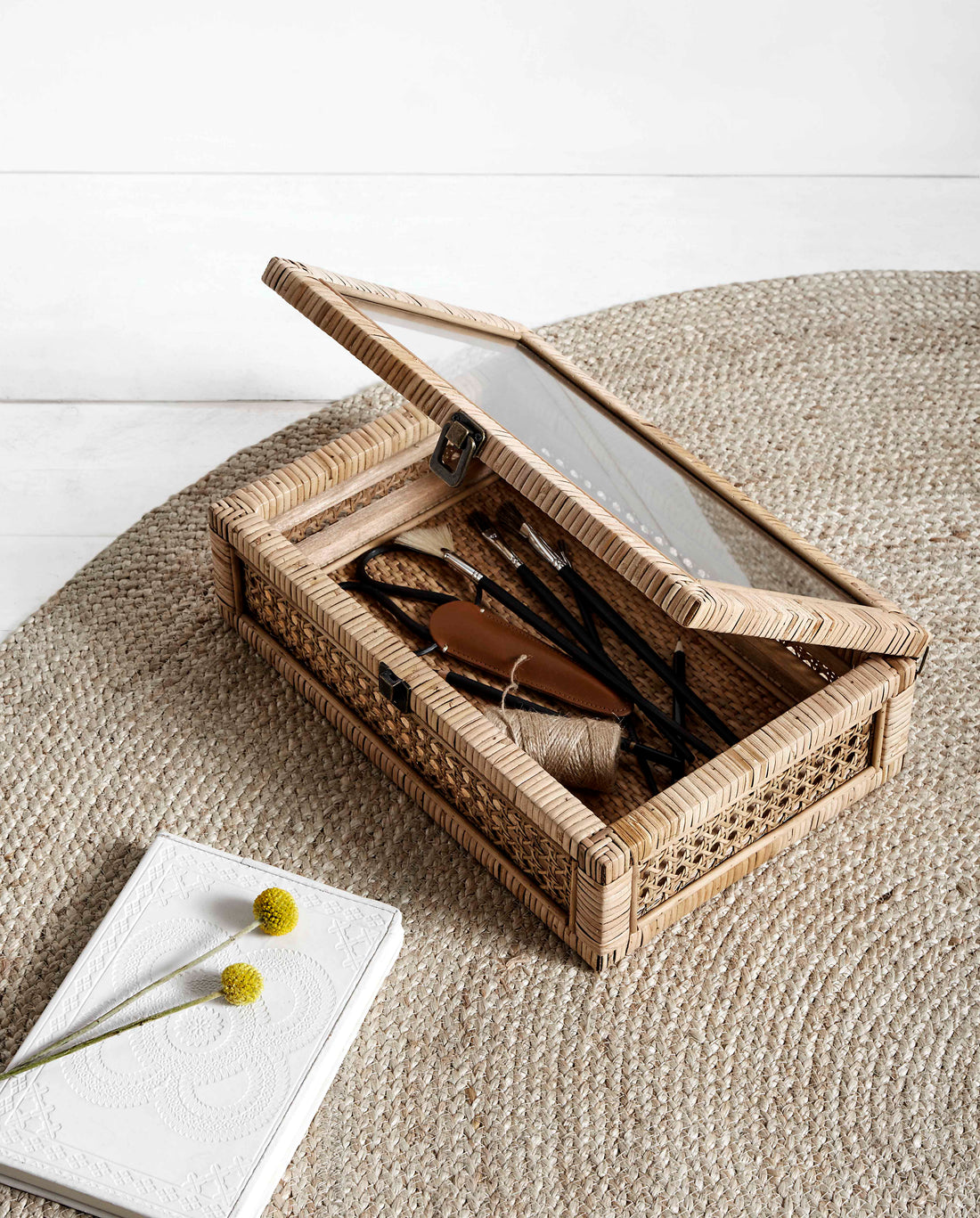 Pyöreä viltti juutissa - Ø150 cm - luonto